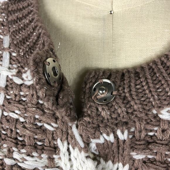 MICHELLE NICOLE Brown White Cardigan Sweater M NWT - Picture 4 of 9